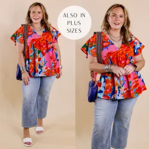 You Had Me At Aloha Watercolor Floral Top with V Neckline in Orange Mix