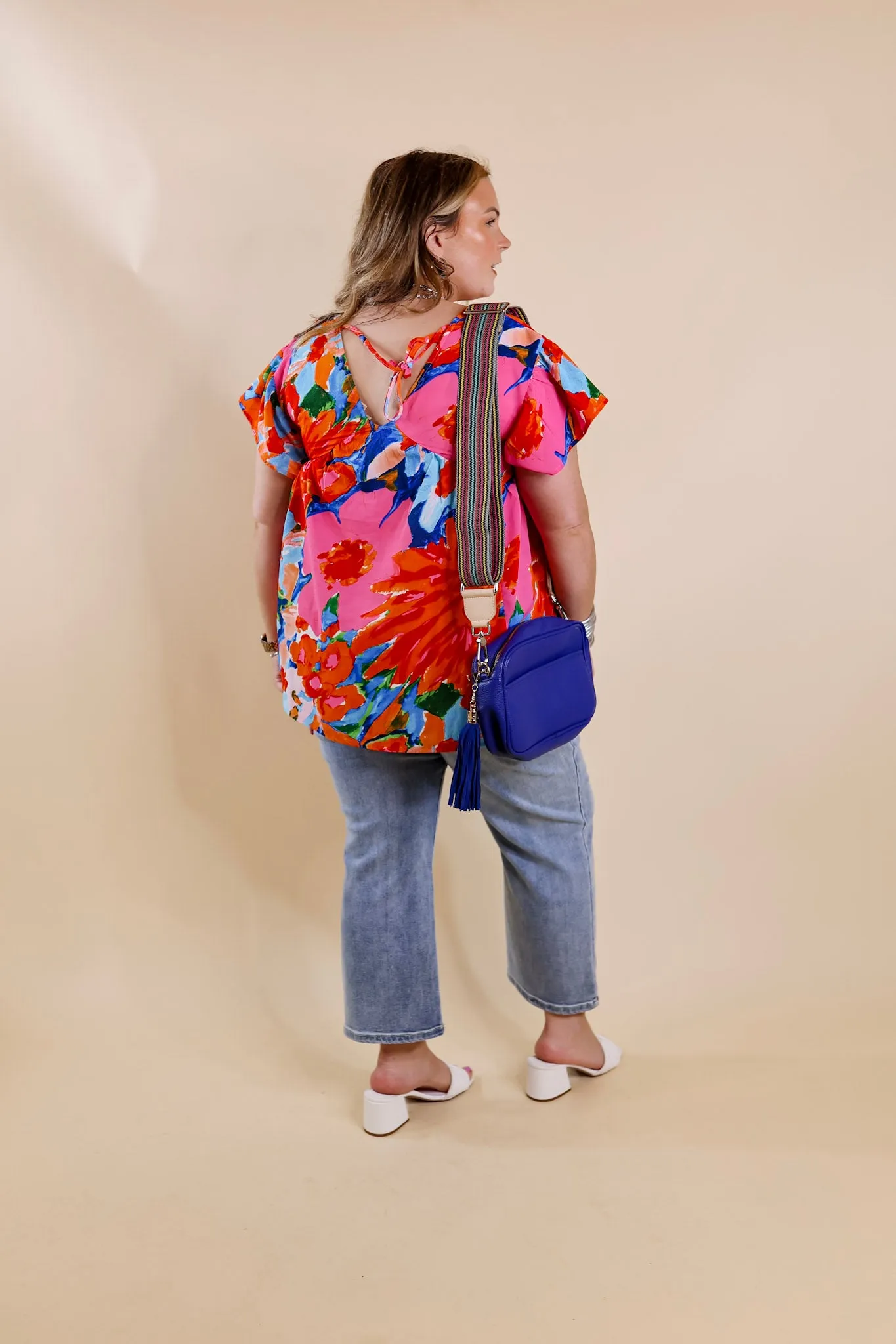 You Had Me At Aloha Watercolor Floral Top with V Neckline in Orange Mix